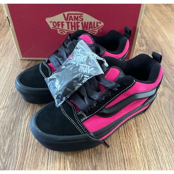 VANS Knu Stack black pink platform lace up shoes sneakers women’s 7.5 new - Picture 1 of 7
